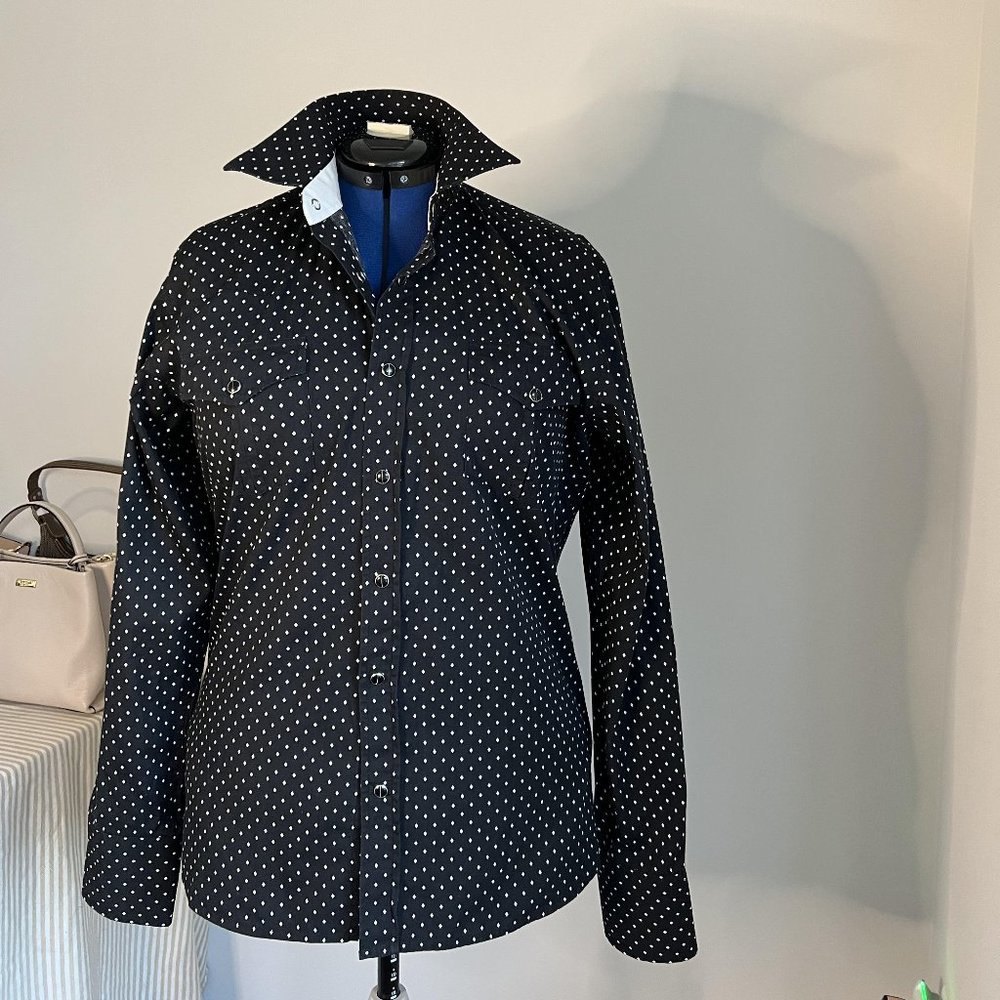 Button Down with Western Flair, Black with small white diamond shape